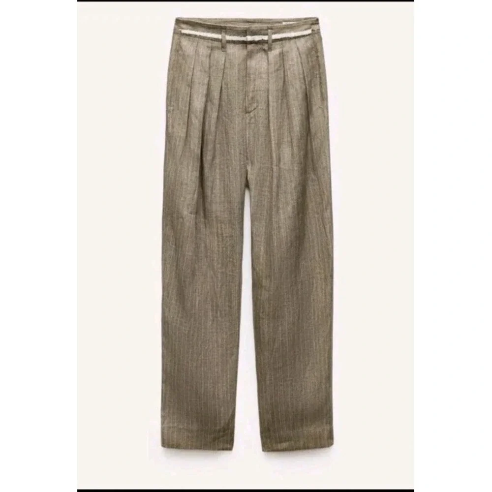 Zara Striped Pleated Linen Trouser Pants Size M EUC